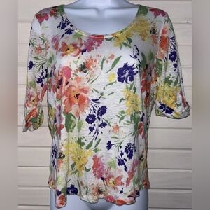 Floral Women's Top Ralph Lauren 100% Linen Sz Petite Large